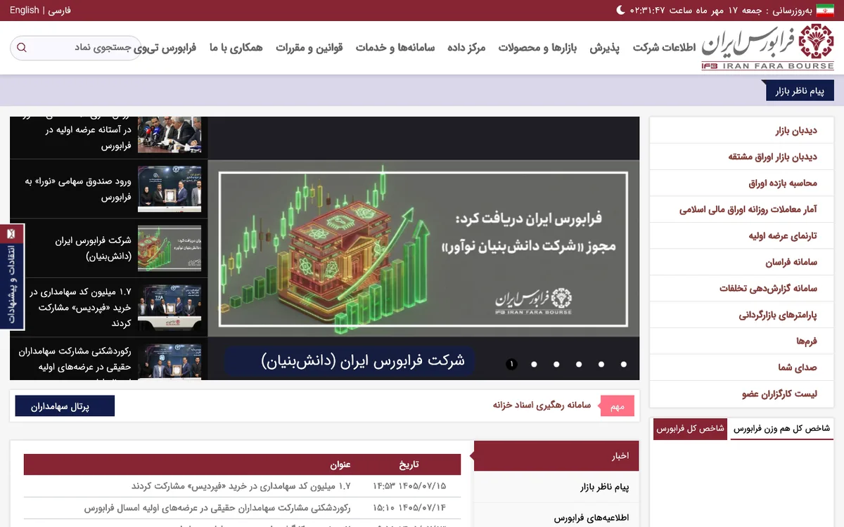 صفحهٔ اصلی سایت فرابورس ایران ifb.ir