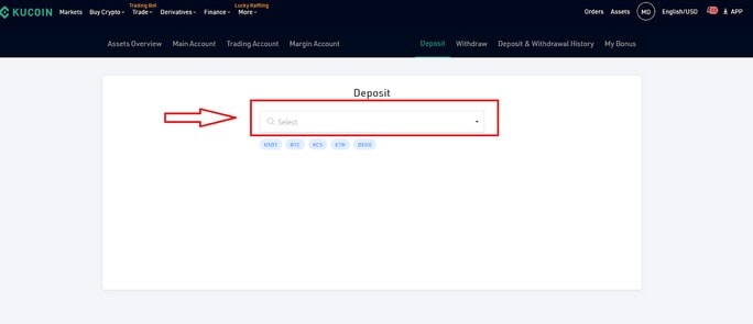 واریز به حساب در صرافی kucoin