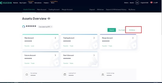 برداشت از صرافی kucoin
